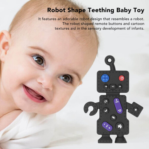 Gioco masticabile in silicone per bambini, forma di robot, sensoriale per bambini e neonati, nero 2