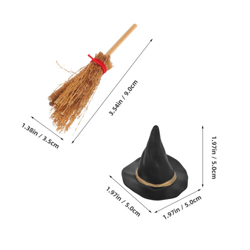 10 Pcs Witch Hat And Broomstick Mini Halloween Ornaments 1