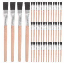 50Pcs Beige Wood Handle Flat Paint Brushes for Kids Nylon Art