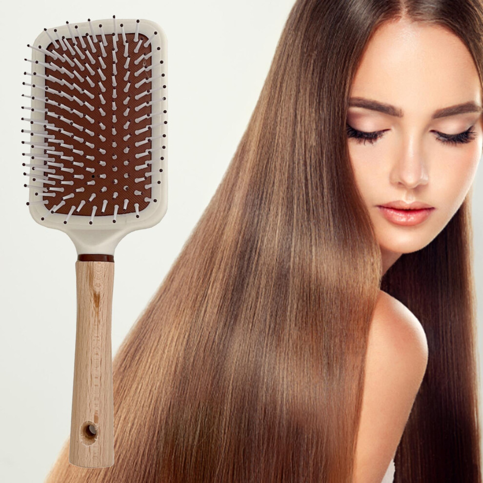Cushion Hair Brush with Wooden Handle, Prevent Static, Detangle, Massage