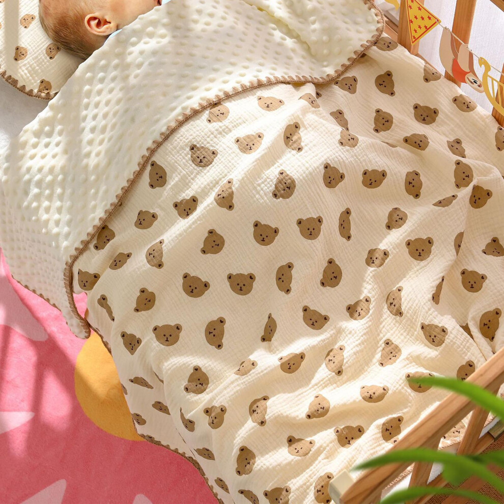 Dotted Backing Baby Blanket, Soft Breathable Cotton Plush, 70x90cm