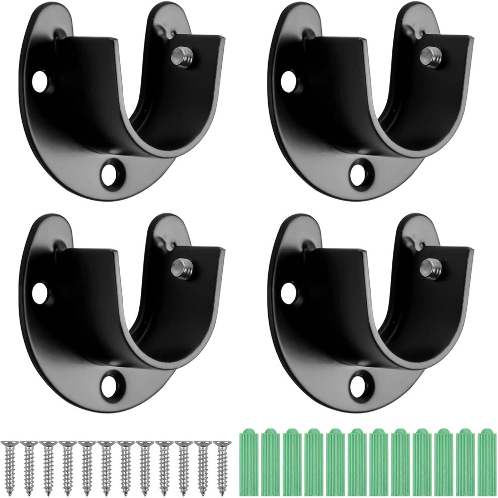 Curtain Rod Support Fixable Screw Heavy Duty Closet Rod End Support U-Shaped Closet Pole Holder Stainless Steel Closet Pole Sockets Rust-Resistant 9433291612804