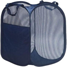 Durable Breathable Mesh Laundry Hamper, Multifunctional Use for Home, Office, Travel (Navy Blue)
