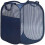 Collapsible Design Laundry Hamper, Side Pocket for Laundry Accessories (Navy Blue) 1