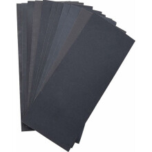 Folhas de lixa de papel flexíveis e impermeáveis para trabalhos resistentes a verniz, com resina para maior durabilidade.