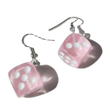 Boucles d'oreilles dés en résine, dés cubiques amusants,-Rose