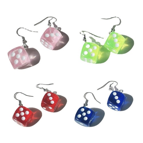 Dice-Dangle Drop Oorbellen Grappige Punk Hars Kubus-Rood 1