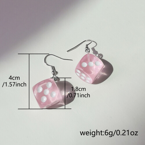 Dice-Dangle Drop Oorbellen Grappige Punk Hars Kubus-Rood 2
