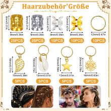 Afrikanska smycken, hårmanschetter med snäckskal, glänsande legeringsmaterial, set med hängen för flätor och dreadlocks, lätt att använda.