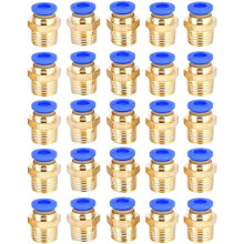 PTFE-koblinger, presise spesifikasjoner 8 mm (5/16 tommer) ytre diameter x 3/8" G-gjenger, enkel installasjon for polyetylen-nylon PU-rør, 25 stk.