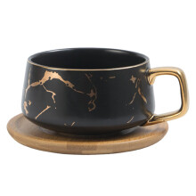 Elegante set di tazze, in lussuoso marmo dorato, con piattino antiscivolo, 300 ml, confezionato in un'elegante scatola regalo, perfetto per