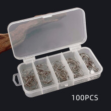 100pcs Stainless Steel Fish Hooks Set - 5 Sizes with Plastic Box