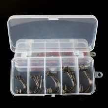 Offset Worm Fishing Hooks 50pcs Set - Durable Carbon Steel 5 Sizes