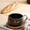 Ποτήρια Espresso από Εκλεκτή Πορσελάνη, Μάρμαρα, 300ml, Ξύλινη Βάση για Ποτήρι, 4