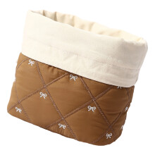 Portable Embroidered Bowknot Makeup Case Portable Cotton-Brown