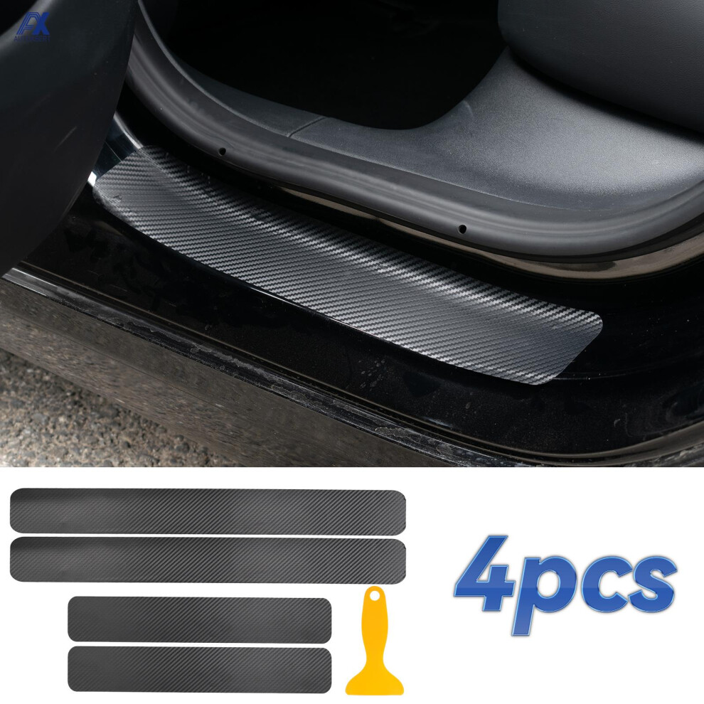 4Pcs 3D Carbon Fiber Car Stickers Threshold Anti-Kick Protector Strip Auto Door Sill Scuff Plate Anti Scratch Cover Tool Scraper 6935161458473