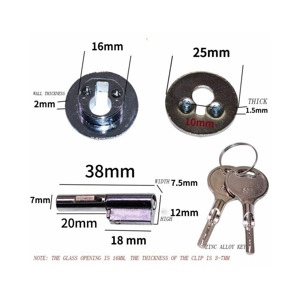 Secure Glass Sliding Showcase Lock, Jewelry Cabinet Glass Lock Precision-Cast Solid Lock Body Non-Slip Rubber Pad For Retail Home Security (Zinc 9169997120250