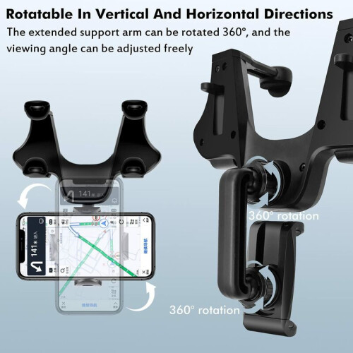 Car Rearview Mirror Mount, High Quality Material for Durability, Four Corners Fixed for Stability, 360 Rotating Design for Optimal Viewing 2