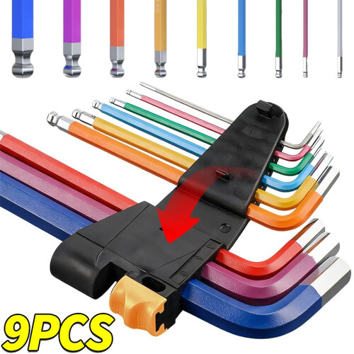 9PCS Allen Key Set L Shaped Wrench Kit Hex Key Long Arm Hexagon Spanner Ste
