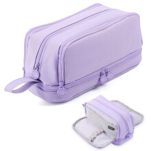 Organizator de papetărie multifuncțional, penar cu design unic și capacitate mare, material violet care oferă protecție împotriva prafului,