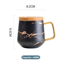 Elegant cappuccino-kopsæt i benporcelæn, keramisk Kintsugi-stil med matchende skeer og bambustallerkener til brug på hjemmekontoret, miljøvenlig