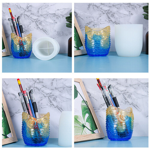 DIY Owl Pen Holder Epoxy Resin Mold Desktop Organizer 1