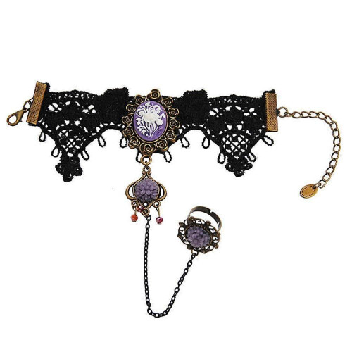Conjunto de anel e pulseira de Halloween com flor de resina (3 peças)