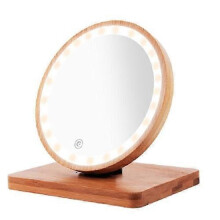 LED houten make-upspiegel met USB-oplaadfunctie, eenvoudige en stijlvolle make-upspiegel voor op het bureau.
