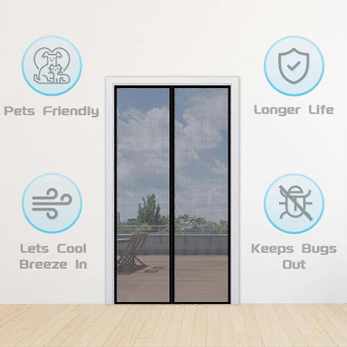 Magnetic Fly Screens for Doors,Fibreglass Fly Mesh Net with Hook and Loop Powerful Magnets That Snap Shut Automatically 2