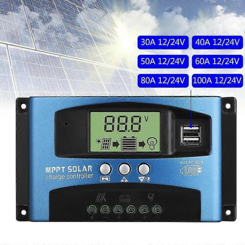 Ηλιακοί Ελεγκτές Mppt 100a 80a 60a 50a 40a 30a Διπλή Οθόνη LCD USB 12v 24v 2
