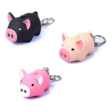 Paquete de 3 llaveros iluminados - Diseño de cerdo de dibujos animados Llaveros con luz y sonido Lindos llaveros de mochila de peluche - Lin