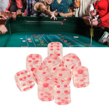 20pcs Transparent Pink Spot 6-Side Dice Set, 1.5cm for Games & Math
