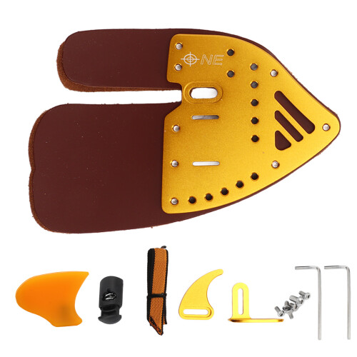 Bogenfingerkappe, Leder & Aluminum, Goldbraun, Klein 2