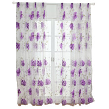 Tulle Purple Curtain, Elegant Floral Print Sheer Fabric Light Filtering Privacy Protection for Living Room Bedroom