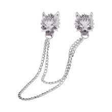Pak Broche Kraag Versierd Wolf Hoofd Shirt Accessoires-Zilver B
