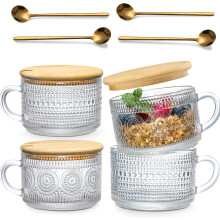 Potes de vidro modernos com tampas de bambu, fáceis de manusear para bebidas quentes e frias, com estampa vintage de girassol, feitos de material