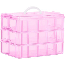 Stapelbare opbergdoos met 3 lagen, verstelbare vakken, transparante plastic doos, draagbare opbergdoos met handvat voor kralen en sieraden.