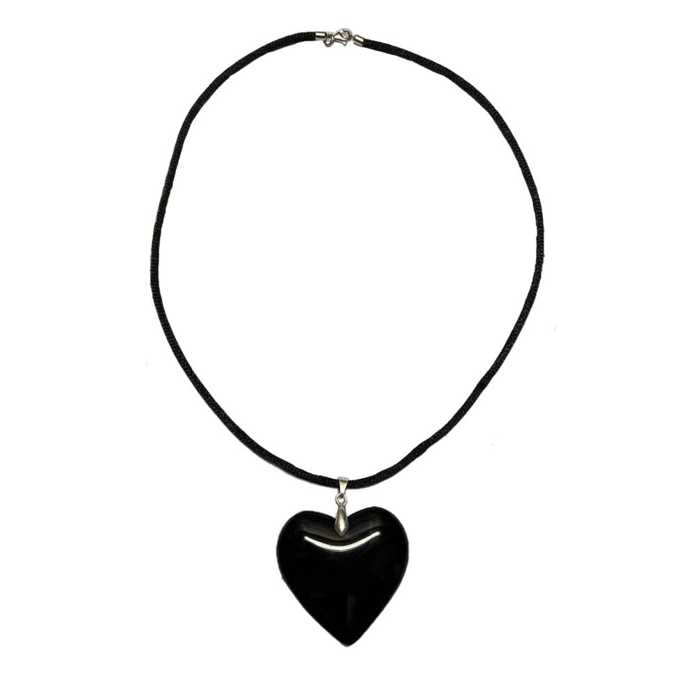 Black Fashion Punk Necklace Big Colorful Love-Heart Pendant