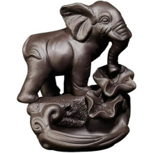 Brûleur d'encens à reflux pour la méditation et le yoga : statue d'éléphant artisanale, cadeau idéal avec effet cascade, comprend 10 brûleurs