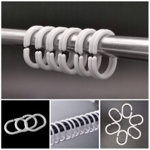 12PCS Plastic Shower Curtain Rings Hooks C Shape Bath Drape Shower Ring Loop Bendable Bathroom Curtain Hooks Rail Guide Hanger