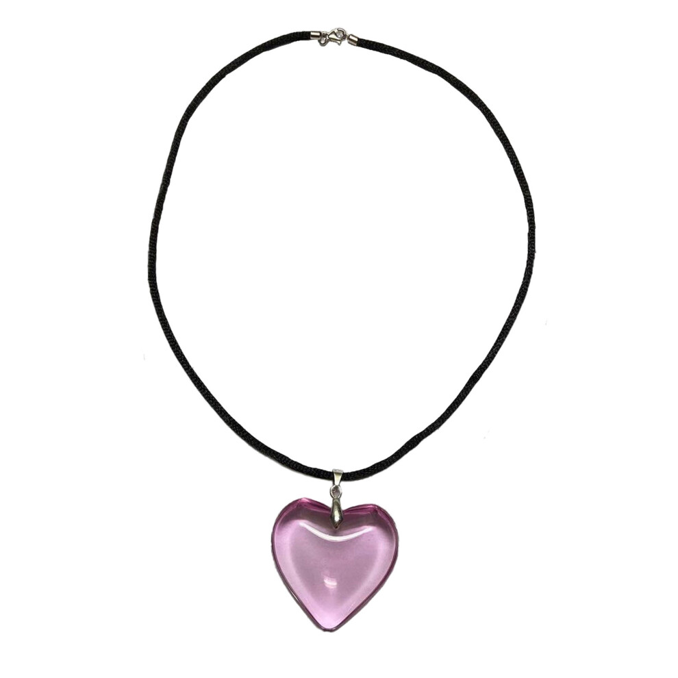 Wax Rope Chain Punk Gothic Necklaces Heart Pendant Alloy-Pink