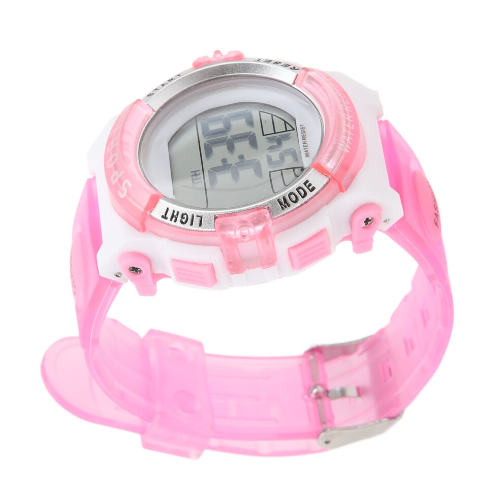 Pink Waterproof Digital Chronograph Watch for Girls with Alarm & Night Light