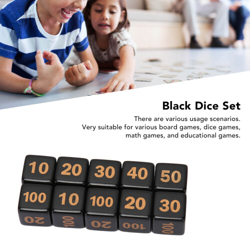Set di 10 dadi in plastica nera a 6 facce per gioco e apprendimento 2