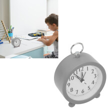 Grey Circular Battery Alarm Clock, 10cm Bedside Desk Decor