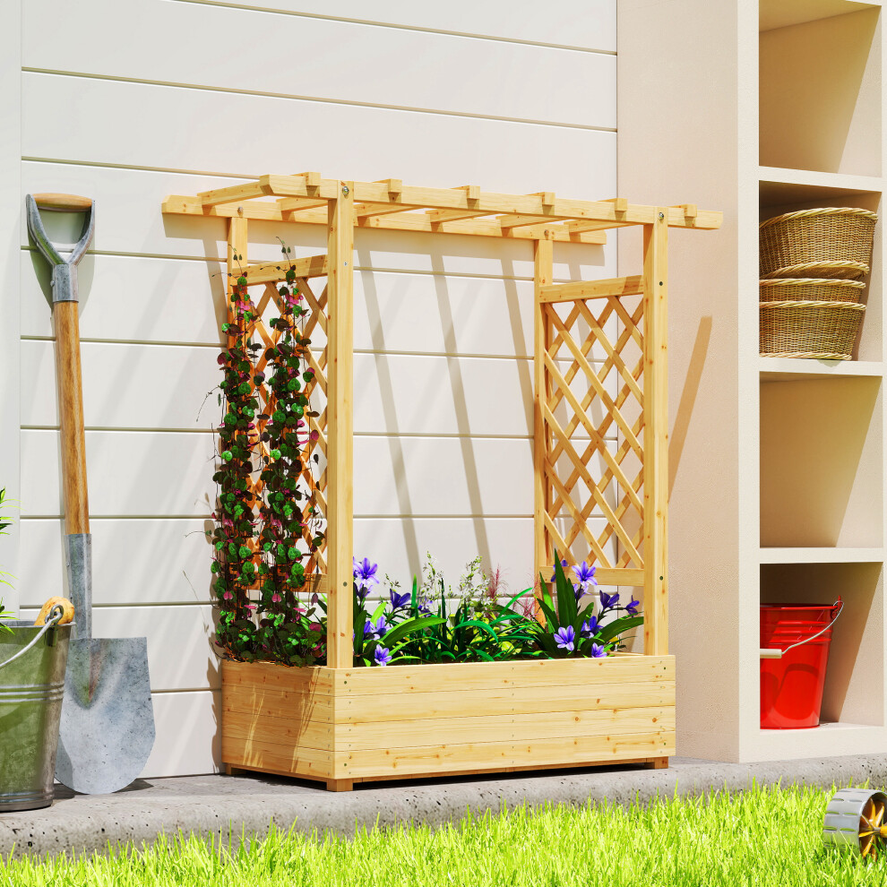New Outsunny Raised Bed For Garden With Trellis, 110 X 44 X 113 Cm, Natural