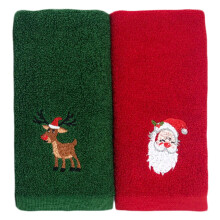 2 stuks Kerstgezicht handdoek met kerstpatroon - Kerstwasdoek 44x32 cm