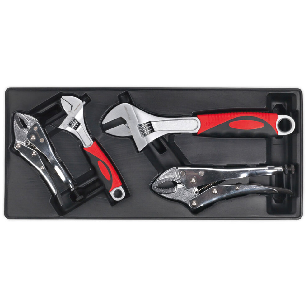 Tool Tray with Locking Pliers & Adjustable Wrench Set 4pc