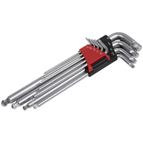 Sealey Ball-End Hex Key Set 9pc Extra-Long Lock-On? Imperial