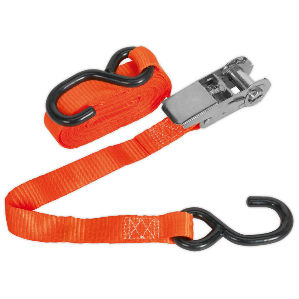 Sealey Ratchet Strap 25Mm X 4.5M Polyester Webbing With S-Hook 800Kg Breaking Strength
