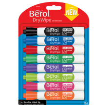 Berol Dry Wipe Chisel Tip Whiteboard Marker, Assorted Colours, Pack of 8